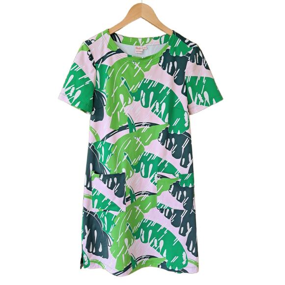 Persifor Carter Short Sleeve Dress Size XS Beverly Hills Banana Leaf Pink Green - Picture 8 of 10